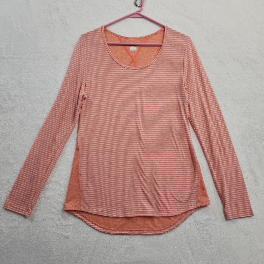 Lucy Top Womens M Orange Striped Lucytech Long‎ Sleeve Scoop Neck Yoga Active